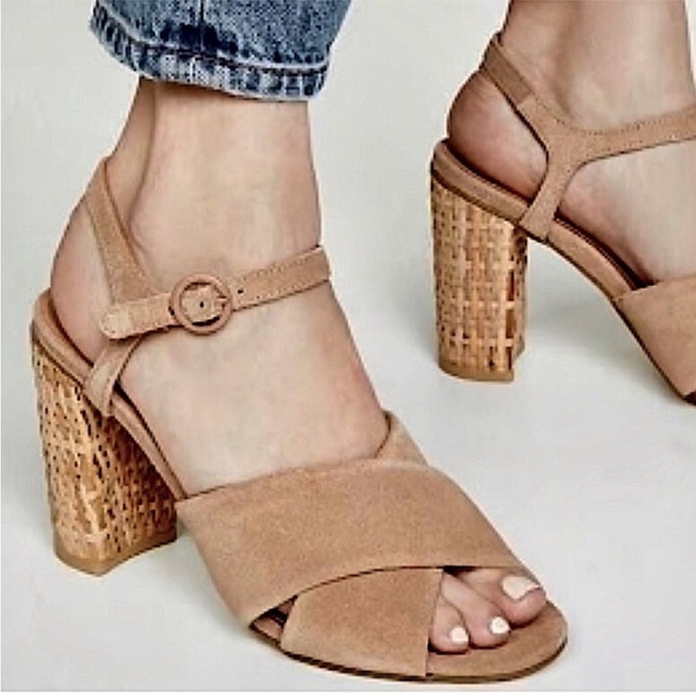 NWT Soludos Olivia Heel Leather Suede Sandals in Desert Size 7.5